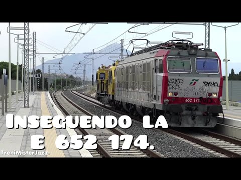 Inseguendo la locomotiva E 652 174 MIR(Tigre)traina il mezzo da lavoro OCPC 600 Cerda-Lascari-Cefalù