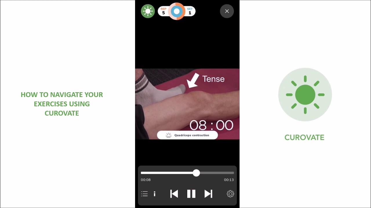 How to navigate exercises on Curovate the ACL, knee replacement and hip replacement app for home use