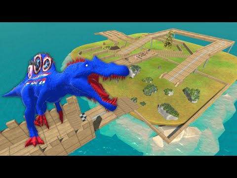 ALL GROUND ANIMALS ESCAPE FROM SPINOSAURUS CAPTAIN AMERICA!! - Animal Revolt Battle Simulator