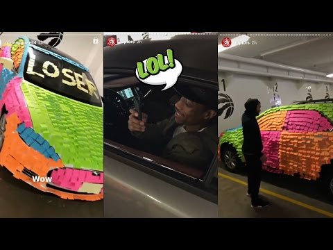 DeMar DeRozan + Raptors teammates APRIL FOOLS STICKY NOTE PRANK on Rookies! Norman Powell mad!