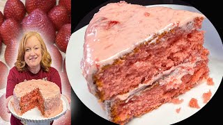 My Easy FRESH STRAWBERRIES FROSTED CAKE, Boxed Cake Recipe, Catherine