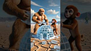 Desert Monkey and his baby build a snow house and a yellow monkey destroys it 😭#ai #monkey #ice