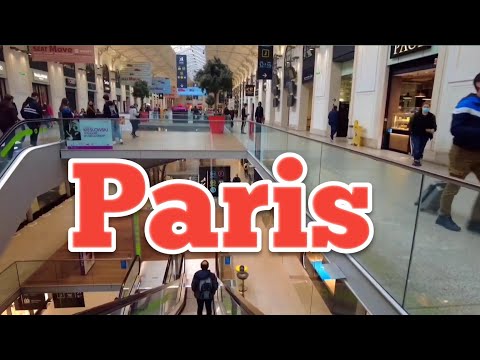walk in Paris saint Lazare train station and big shopping mall Paris France