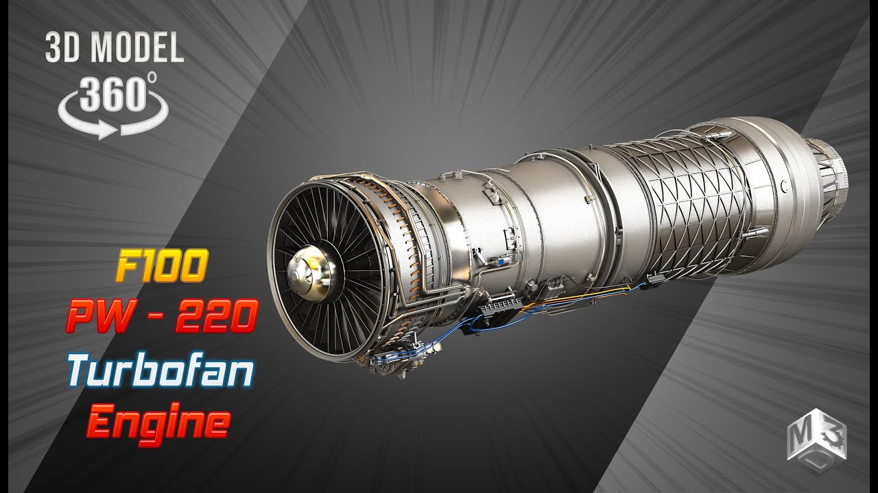 F100 - pw - 220 turbofan motor - i&ccedil; par&ccedil;alarla birlikte 3D Model