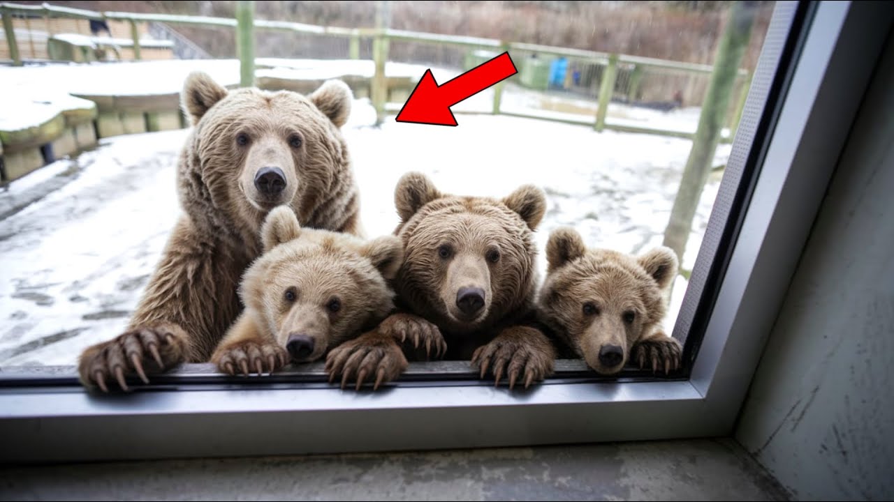 Freezing Bear and Her Three Cubs Beg to Be Let Into the House – Man Is Shocked by What Happens Next!