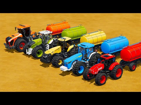 CLAAS vs LAMBORGHINI vs CASE vs FENDT vs JOHN DERRE TRACTORS BATTLE WITH FUEL TANKS - Fs 22