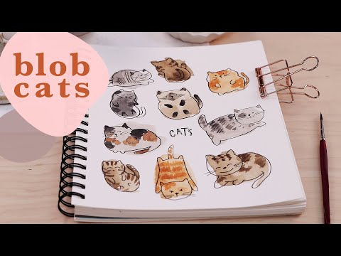 BLOB CATS! Watercolor Ideas | 50 Ways to Fill a Sketchbook