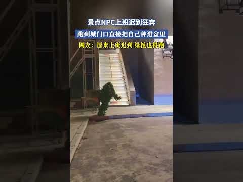 景點NPC上班遲到狂奔，跑到城門口直接把自己種進盆裏，網友：原來上班遲到綠植也得跑 #大熱門 #共鳴