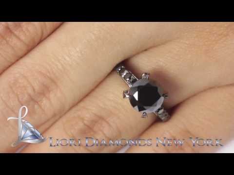 BDR-212 - 3.40 Carat Certified Natural Black Diamond Engagement Ring 14k Black Gold