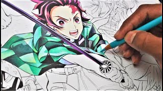 Drawing TANJIRO  Real Time Coloring  Kimetsu No Ya