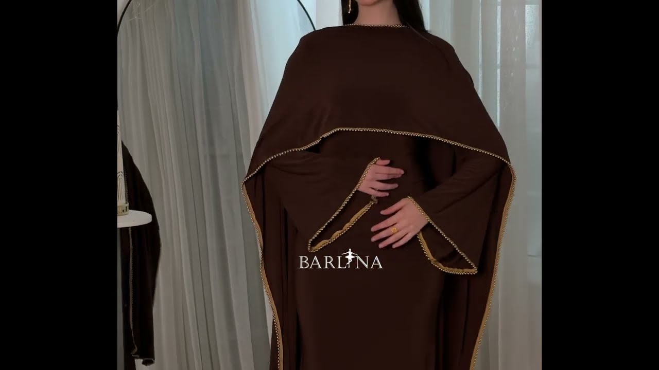 فستان بني بتصميم واسع وأكمام كيب - XXL