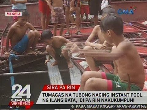 24 Oras: Tumagas na tubong naging instant pool ng ilang bata sa Maynila, 'di pa rin nakukumpuni