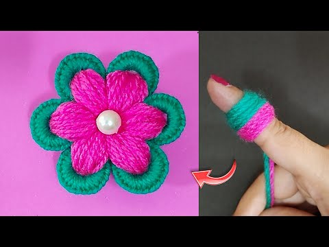 Super Easy Woolen Flower Making using Finger - Embroidery flower making - DIY Wool Craft