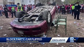 Car flipped at UW Madison block party