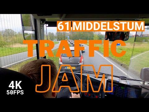 Delay Due To Traffic Jam | 🚌 Qbuzz Line 61 | 🇳🇱 Groningen | 4K Bus Cabview | Ebusco