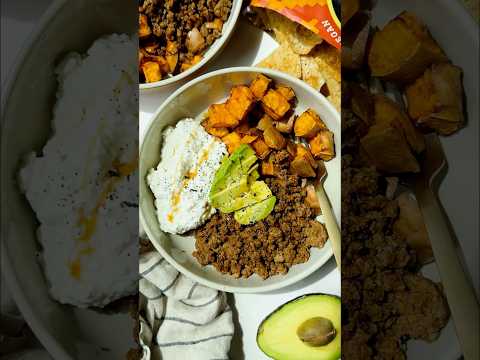 Sweet Potato Hot Honey Ground Beef Bowls with Cottage Cheese