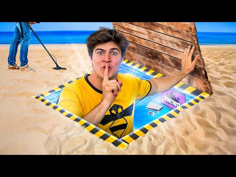 CONSTRUÍ UM QUARTO SECRETO NA PRAIA! *Desafio Épico