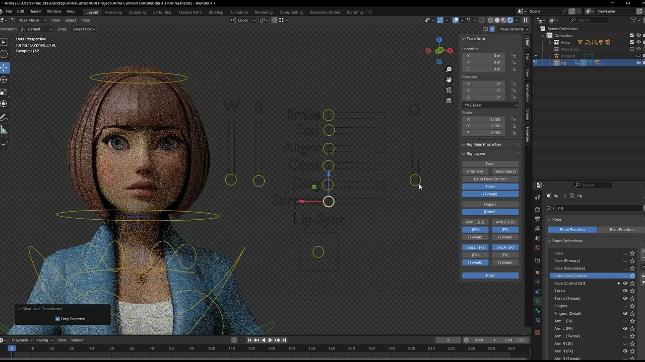 Anna Cartoon Girl Rig 3D Model