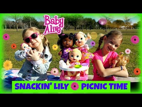 BABY ALIVE Snackin' Lily Baby Doll Eats Play-Doh Baby Alive Doll Picnic Brushy Brushy Baby Doll Video