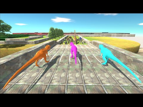 Units Trying To Escape from Carcharodontosaurus Neon Trio - Animal Revolt Battle Simulator