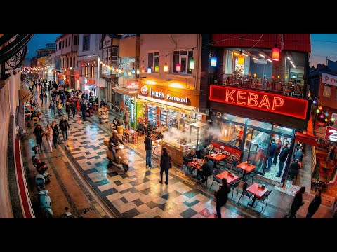 🍔🅻🅸🆅🅴🍔Turkish Cozy Street Food & Relaxing Pedestrian Flow🇹🇷Shawarma🌯Kebab🥙Cafe☕Coastal Town🏖️Webcam