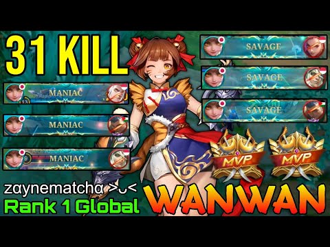 NonStop SAVAGE Wanwan Insane 31 Kills Gameplay - Top 1 Global Wanwan by zαynematchα - Mobile Legends