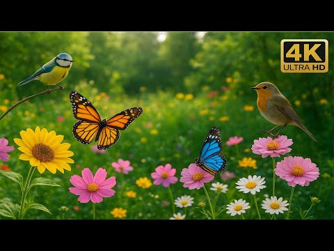 The Best Relaxing Garden in 4K - Butterflies, Birds and Flowers🌻🦋  - 4K UHD