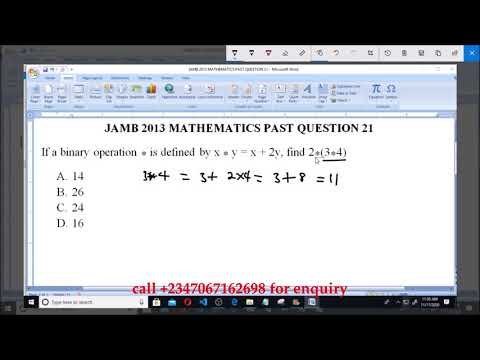 JAMB 2013 MATHEMATICS PAST QUESTION 21 Binary Operation