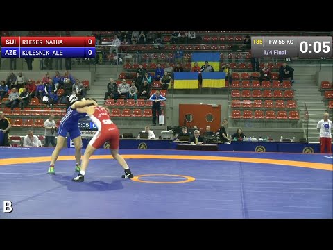 Quarterfinal FW - 55 kg: Alena KOLESNIK (AZE) df. Nathalie RIESER (SUI) by TF, 11-0