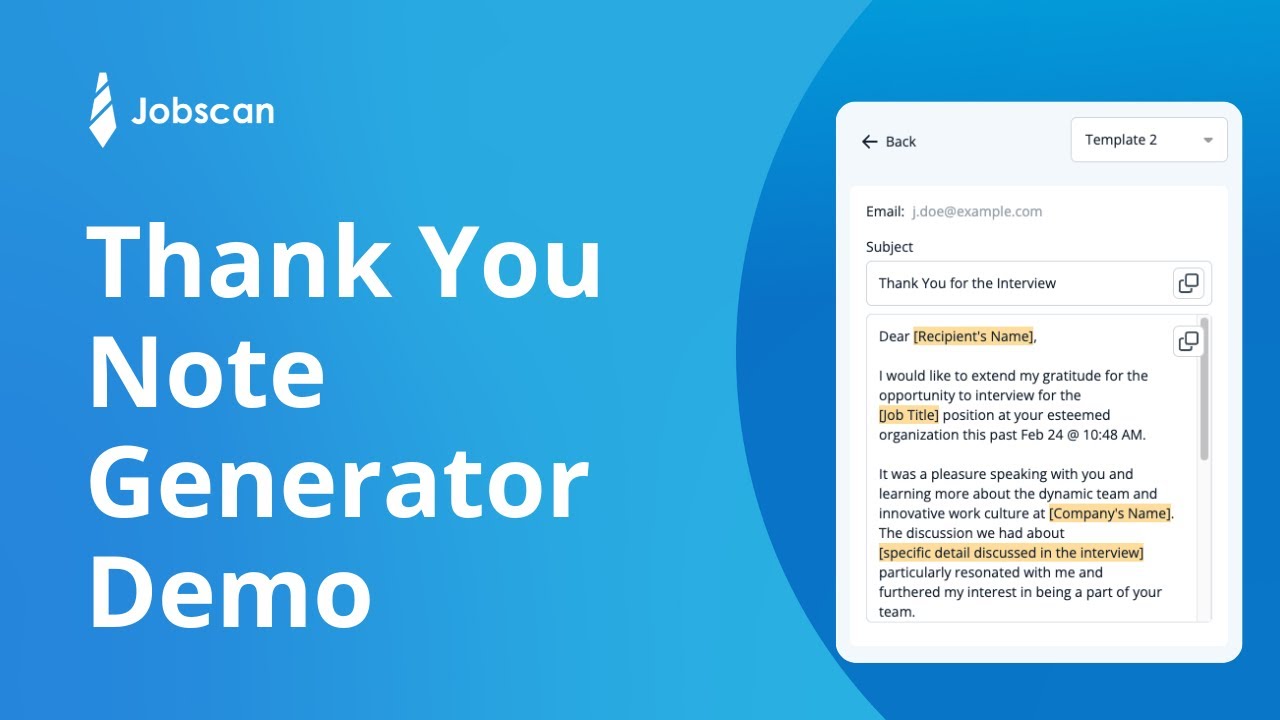 Jobscan Thank You Note Generator Product Walkthrough video thumbnail
