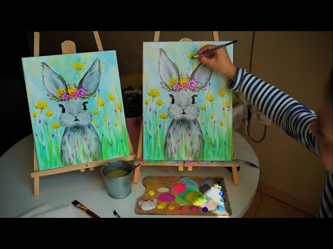 Заек - Урок по рисуване с акрилни бои / lesson / Великден / easter / rabbit