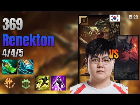 369 Top Renekton vs Aatrox lol KR solo rank Full Game 15.20 | 369 레넥톤 vs 아트록스