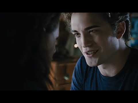 Twilight 2008 official trailer thumbnail with Bella and Edward close-up in monochrome green tint