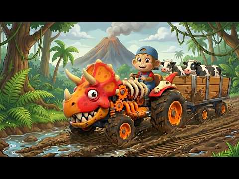 Monkey Funny | Dinosaur Tractor Adventure to Protect Animals | Monkey Cartoon
