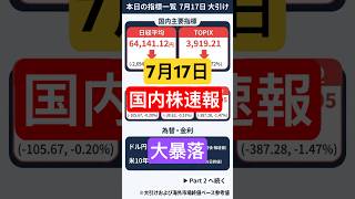 【7/17国内株速報】 日経歴代5位の暴落-2694円｜キオクシア371億賠償でS安、週間下げ幅は過去最大