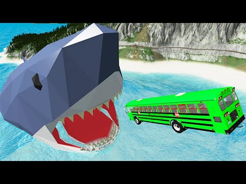 Beamng Drive - Cars Jump into Scary Sharks - Fun Stunts  Car Jumps | BeamNG-Destruction
