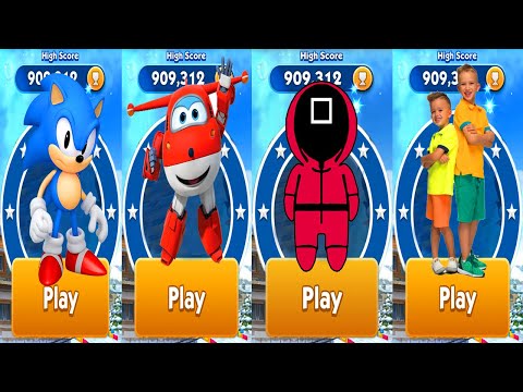 Sonic Dash vs Super Wings Jett Run vs Squad Game vs Vlad & Niki Run Gameplay