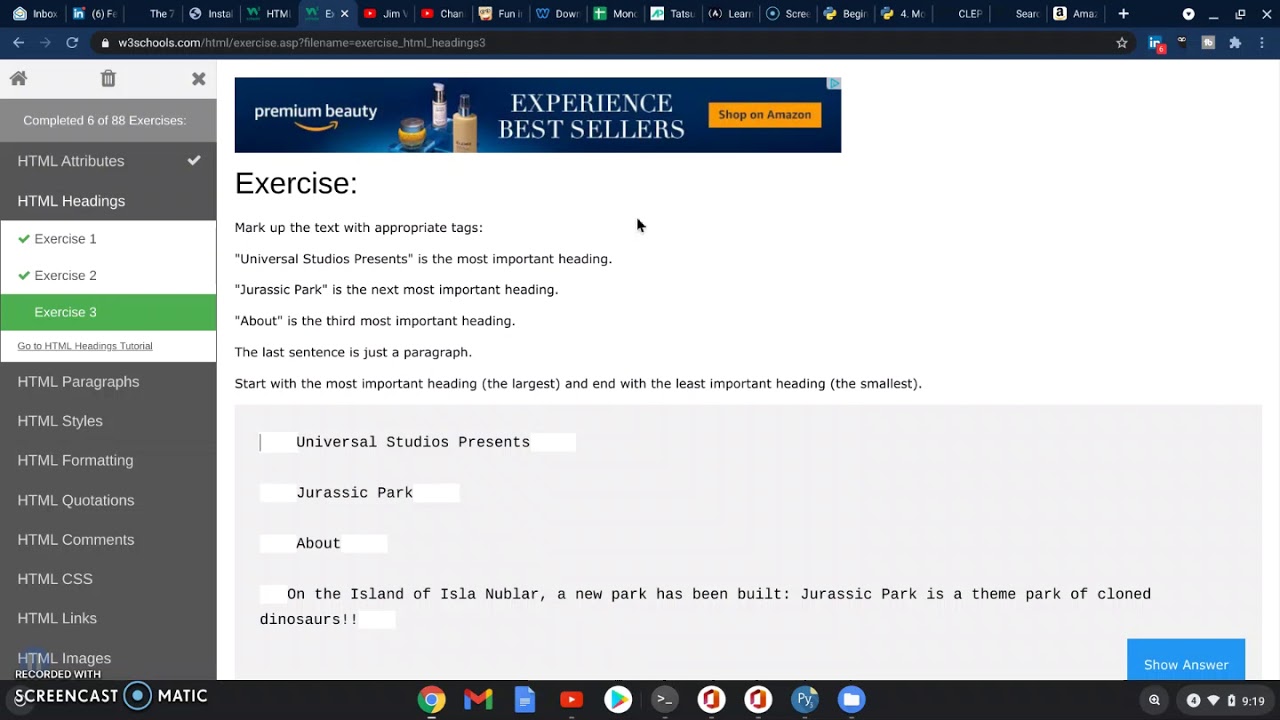 Learn HTML Headings 2 - Exercises