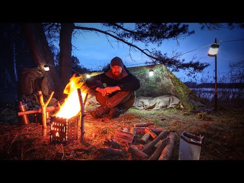 24H bivouac at the lake with new equipment - bivouac bag, tarp, knife, stick bread - overnight stay