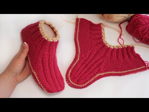 Следки – носки с бусинками спицами 🦀 Slippers - Socks knitting pattern