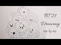 How to draw BT21 characters || step by step easy BT21 drawing || BT21 drawing || BTS drawing
