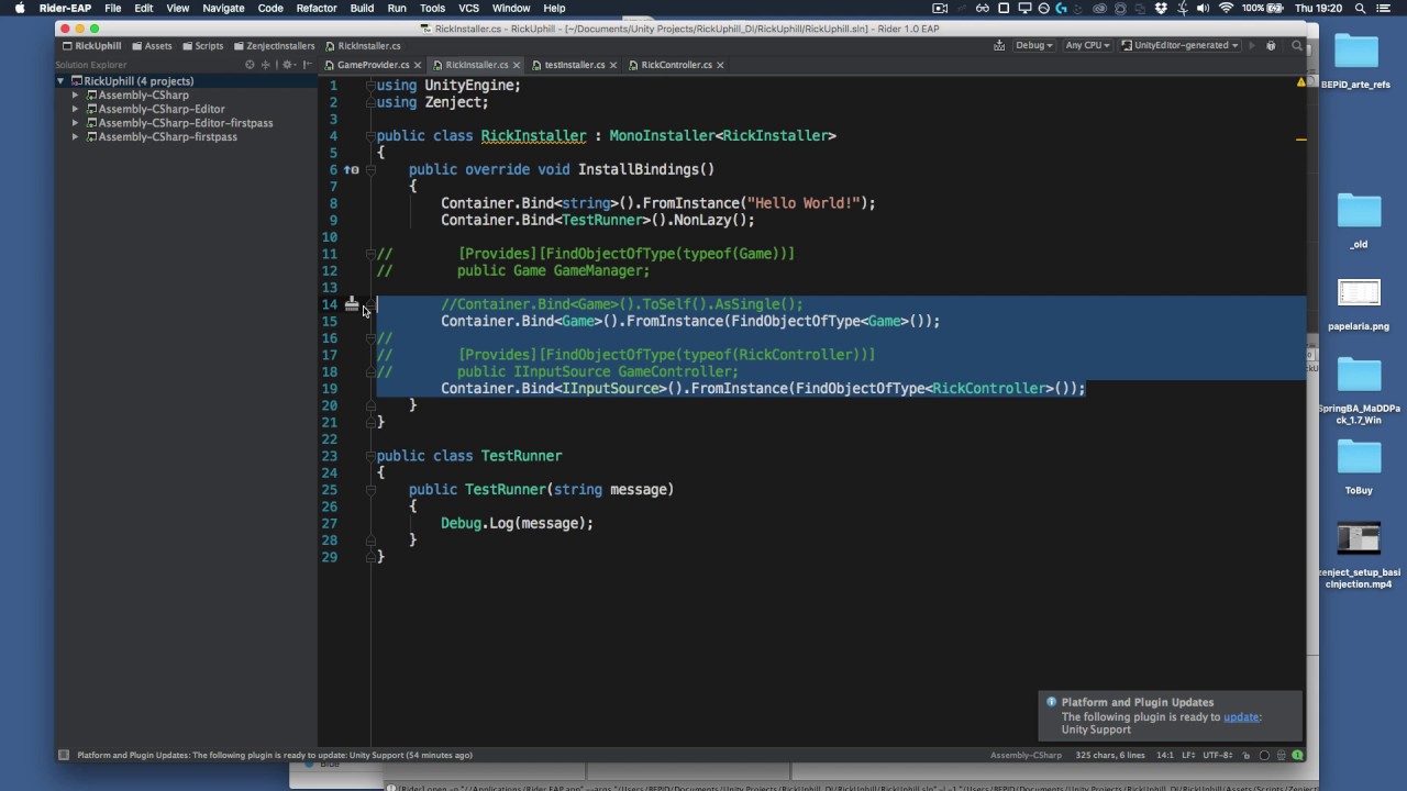 Zenject Unity - Setup and basic Injection