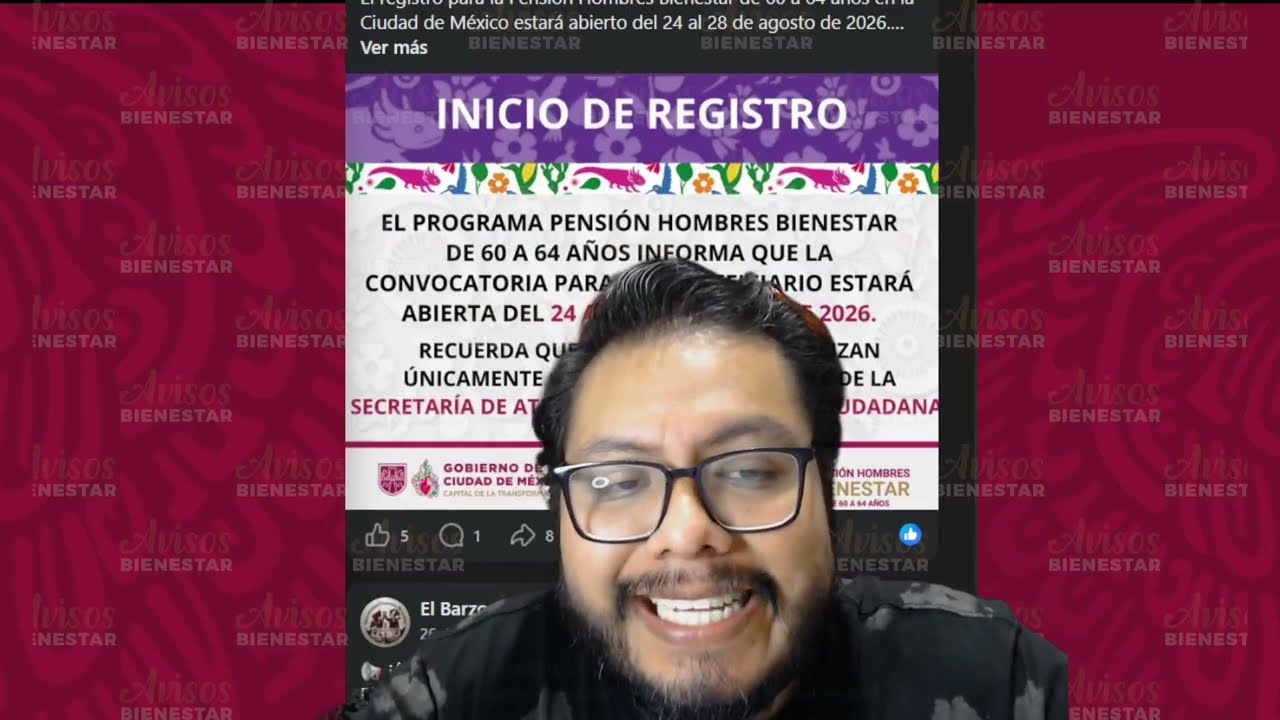hombres de 60 a 64 años esta abierto, registro a la Pensión Hombres Bienestar del 24 al 28 de agosto