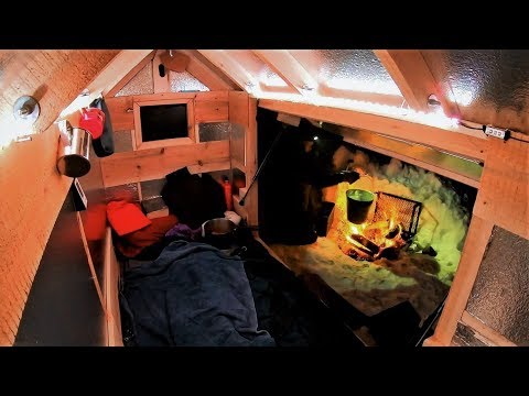 Snowmobile Camper Solo Overnight- Primitive Heating &amp Wolf Lullaby / Log Cabin Update- Ep 11.6
