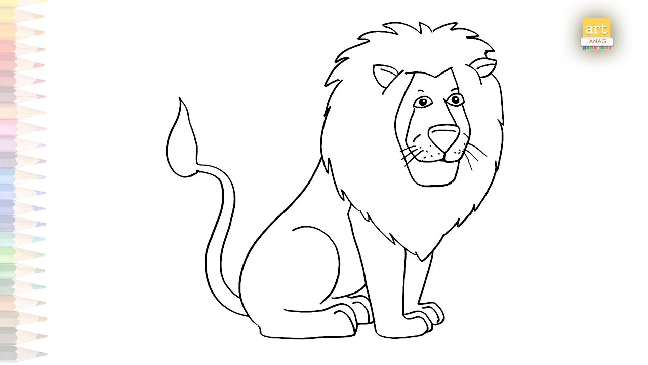 Cara menggambar kartun singa dengan mudah | Tutorial menggambar garis luar | Cara menggambar sing...