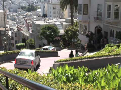 San Francisco Lombard Street Russian Hill Hairpins Looking Downhill Video of Steep Descent by Cars