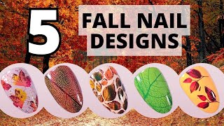 5 fall nail designs with 1 stamping plate | Clear jelly stamper 318 (Graceful leaves)