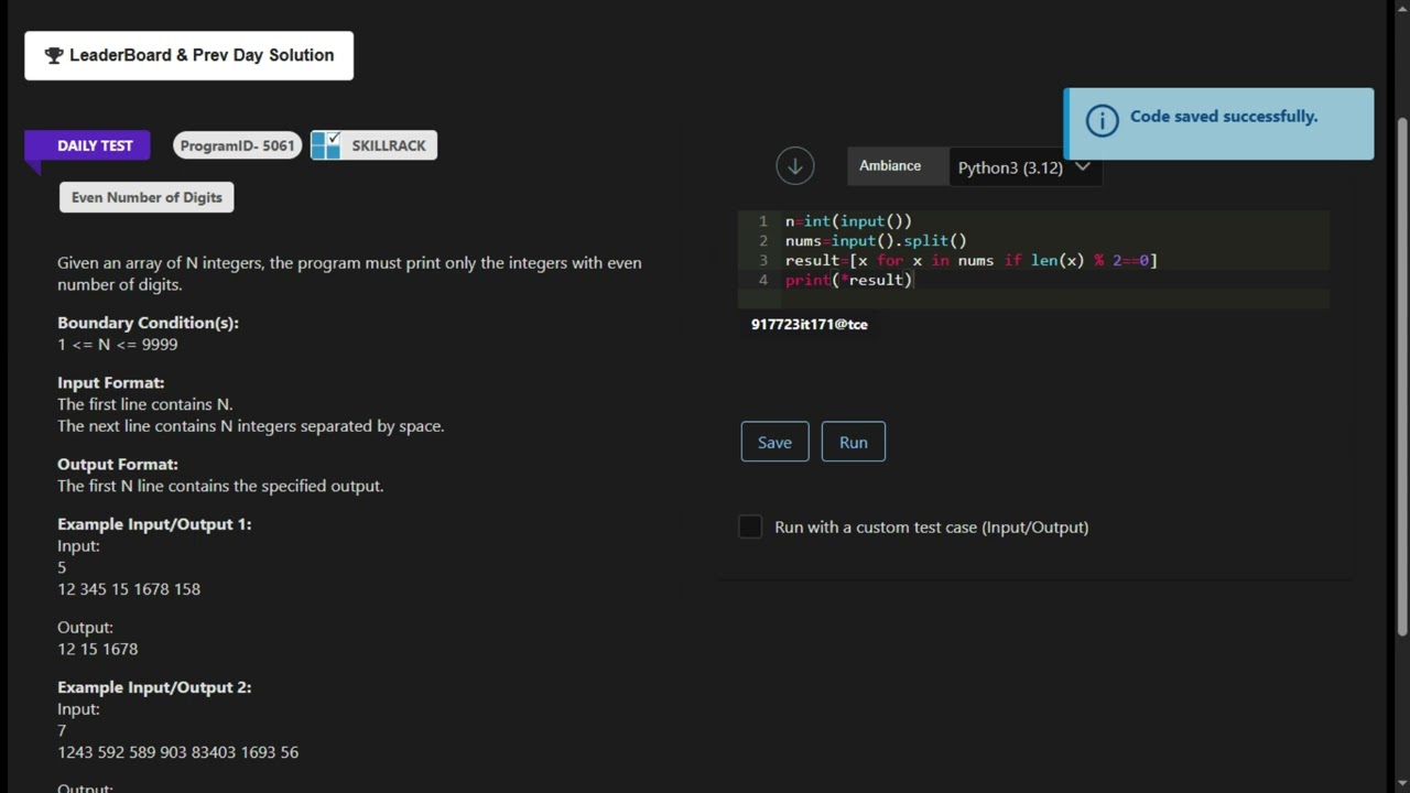 Skillrack Daily Test Solution 04.04.2026