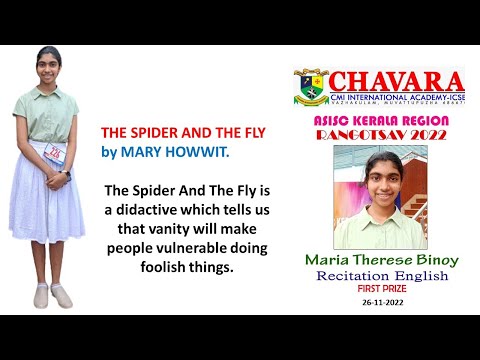English Recitation, THE SPIDER AND THE FLY by MARY HOWWIT, recited by Maria Therese Binoy, Class 8