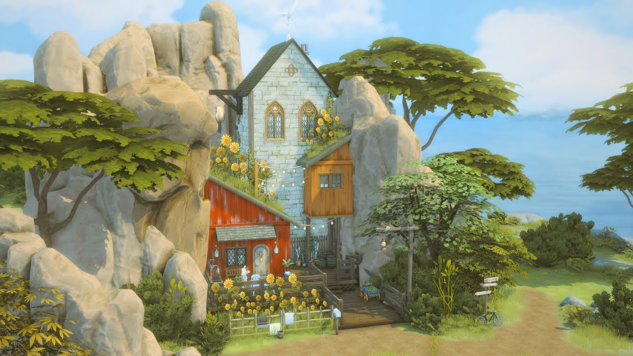 Secluded Rock-Cave House 🪨🌻 | The Sims 4 | Speed Build with Ambient Sound | No CC